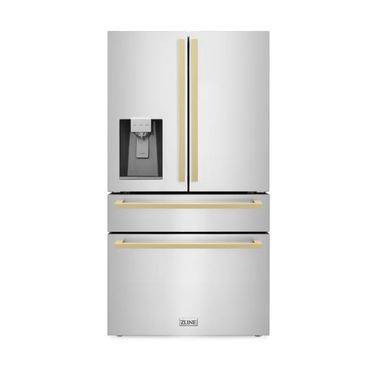ZLINE 36 in. Refrigerator French Door Water & Ice Dispenser Champagne Bronze Handles (RFMZ-W-36-FCB)