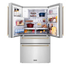 ZLINE 36 Inch French Door Refrigerator Fingerprint Resistant Stainless Steel Water & Ice Dispenser Gold Accents (RFMZ-W-36-G)