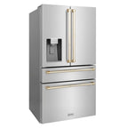 ZLINE 36 Inch French Door Refrigerator Fingerprint Resistant Stainless Steel Water & Ice Dispenser Gold Accents (RFMZ-W-36-G)