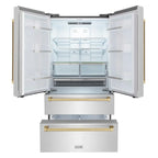 ZLINE 36 in. French Door Refrigerator 22.5 cu. ft. Ice Maker Fingerprint Resistant Stainless Steel Champagne Bronze Accents (RFMZ-36-CB)