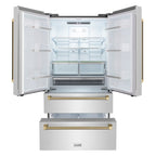 ZLINE 36 in. French Door Refrigerator 22.5 cu. ft. Counter-Depth Fingerprint-Resistant Stainless Steel Ice Maker Champagne Bronze Helix Handles (RFMZ-36-KCB)