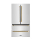 ZLINE 36 in. French Door Refrigerator 22.5 cu. ft. Counter-Depth Fingerprint-Resistant Stainless Steel Ice Maker Champagne Bronze Helix Handles (RFMZ-36-KCB)
