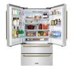 ZLINE 36 in. French Door Refrigerator 22.5 cu. ft. Counter-Depth Fingerprint-Resistant Stainless Steel Ice Maker Champagne Bronze Helix Handles (RFMZ-36-KCB)