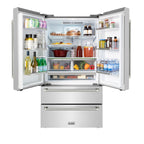 ZLINE 36 in. Counter-Depth French Door Refrigerator 22.5 cu. ft. Fingerprint-Resistant Stainless Steel, Ice Maker, Polished Nickel Helix Handles (RFMZ-36-KPN)
