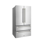 ZLINE 36 in. Counter-Depth French Door Refrigerator 22.5 cu. ft. Fingerprint-Resistant Stainless Steel, Ice Maker, Polished Nickel Helix Handles (RFMZ-36-KPN)