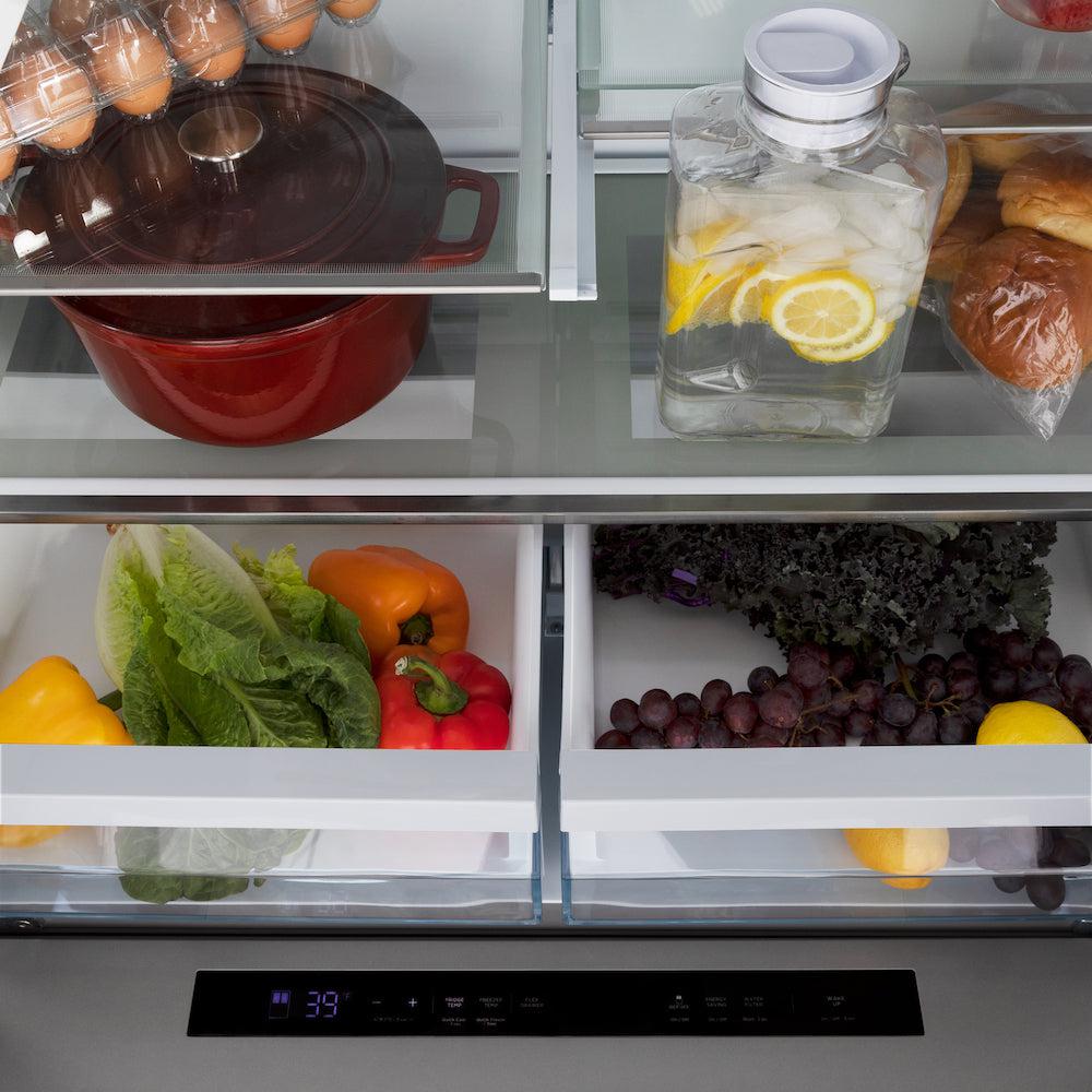 ZLINE 36 Inch French Door Refrigerator Fingerprint Resistant Stainless Steel Water & Ice Dispenser Gold Accents (RFMZ-W-36-G)