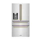 ZLINE 36 in. Counter-Depth French Door Refrigerator 21.6 cu. ft. Water and Ice Dispenser Fingerprint-Resistant Stainless Steel Champagne Bronze Helix Handles (RFMZ-W-36-KCB)