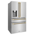 ZLINE 36 in. Counter-Depth French Door Refrigerator 21.6 cu. ft. Water and Ice Dispenser Fingerprint-Resistant Stainless Steel Champagne Bronze Helix Handles (RFMZ-W-36-KCB)