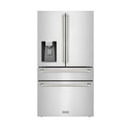 ZLINE 36 in. Counter-Depth French Door Refrigerator 21.6 cu. ft. with Water Dispenser, Ice Maker, Fingerprint-Resistant Stainless Steel, Polished Nickel Helix Handles (RFMZ-W-36-KPN)
