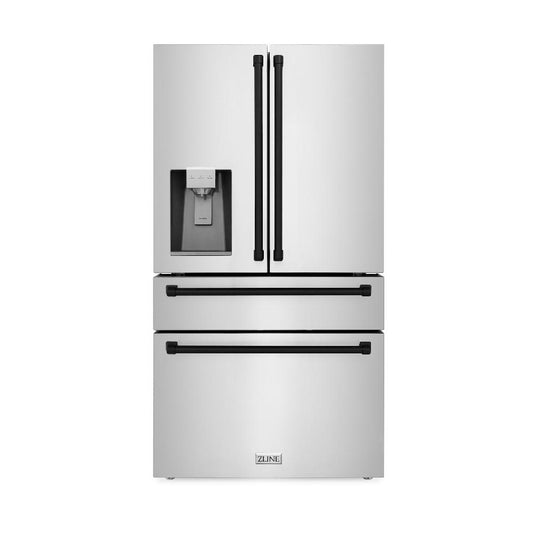 ZLINE 36-Inch French Door Refrigerator with Water & Ice Dispenser, Fingerprint Resistant Stainless Steel, Matte Black Accents (RFMZ-W-36-MB)