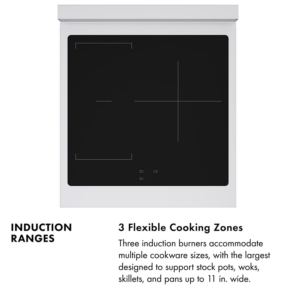 ZLINE 24 in. Induction Range 3.2 cu. ft. Electric Convection Oven 3 Burners Stainless Steel White Matte Door Matte Black Accents (SINRZ-WM-24-MB)