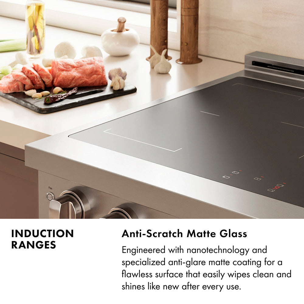 ZLINE 36 in. Induction Range 5.2 cu. ft. 5 Element Cooktop Electric Convection Oven Stainless Steel Polished Gold Accents (SINRZ-36-KG)