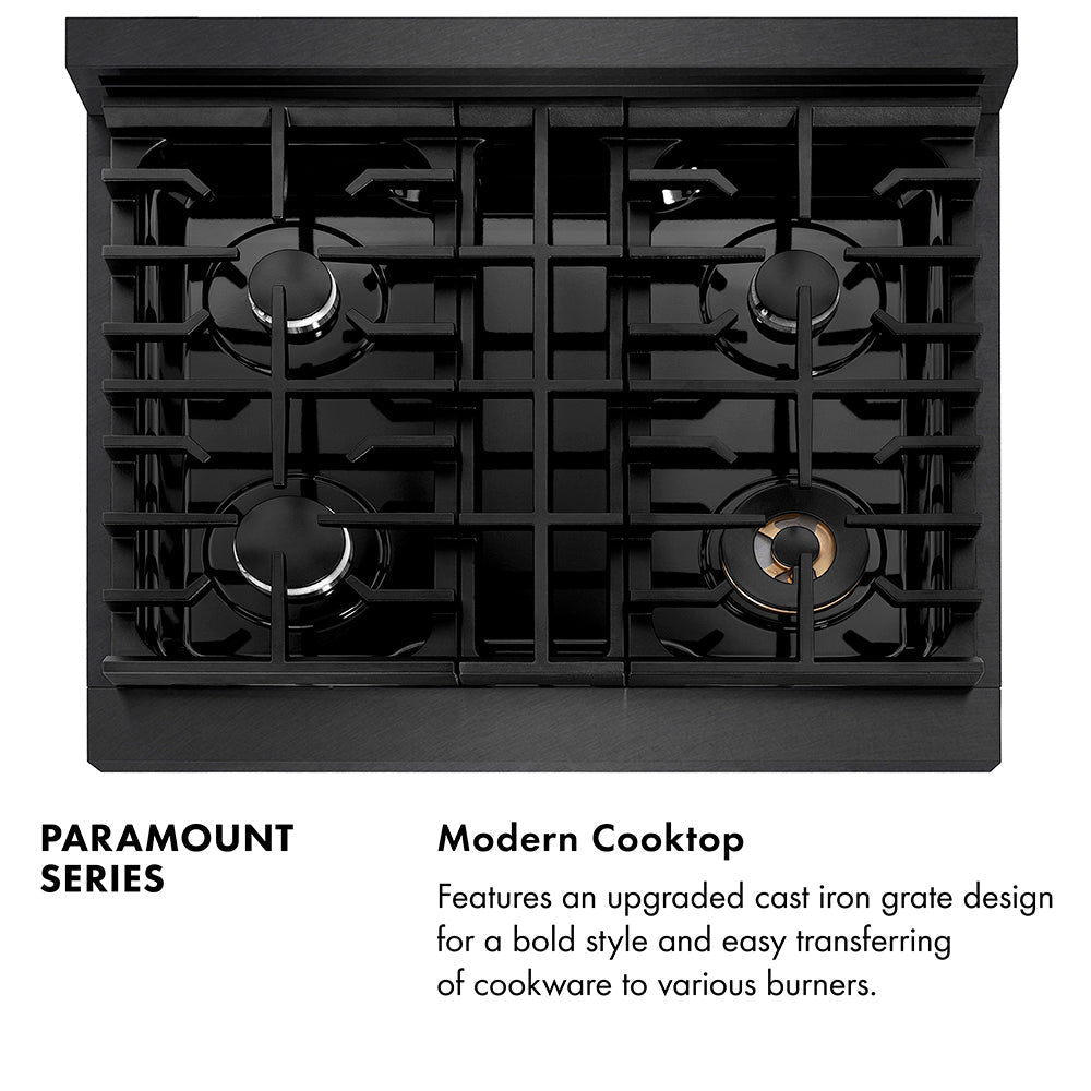 ZLINE 30 in. Dual Fuel Range 4.2 cu. ft. Gas Cooktop 4 Burners Black Satin Stainless Steel (SDRBS-30)