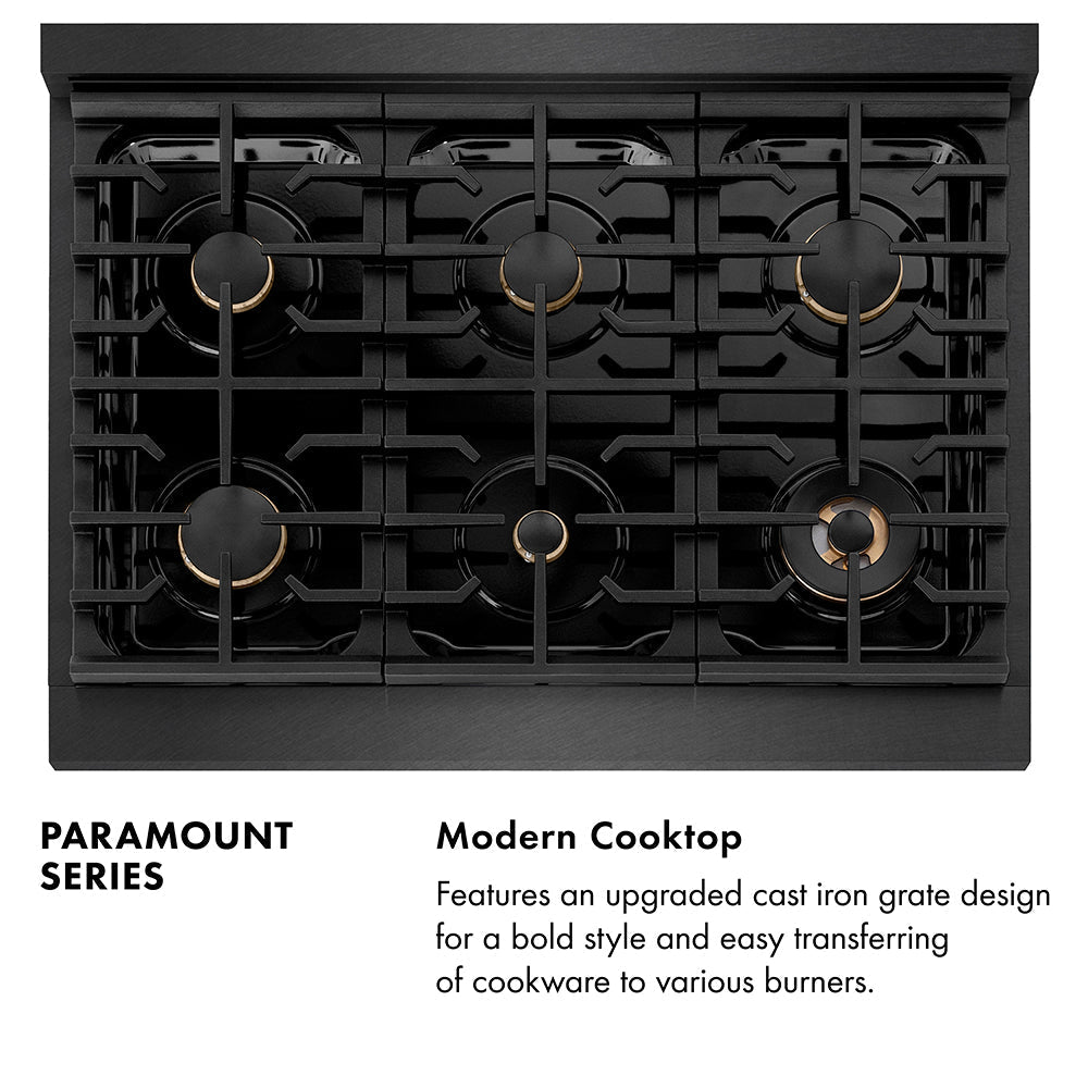 ZLINE 36 in. Gas Range 5.2 cu. ft. Convection Oven Black Satin Stainless Steel 6 Brass Burners (SGRBS-BR-36)