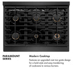ZLINE 36 in. Gas Range 6 Burner Cooktop 5.2 cu. ft. Convection Oven Black Satin Stainless Steel with Gold Accents (SGRBSZ-36-G)