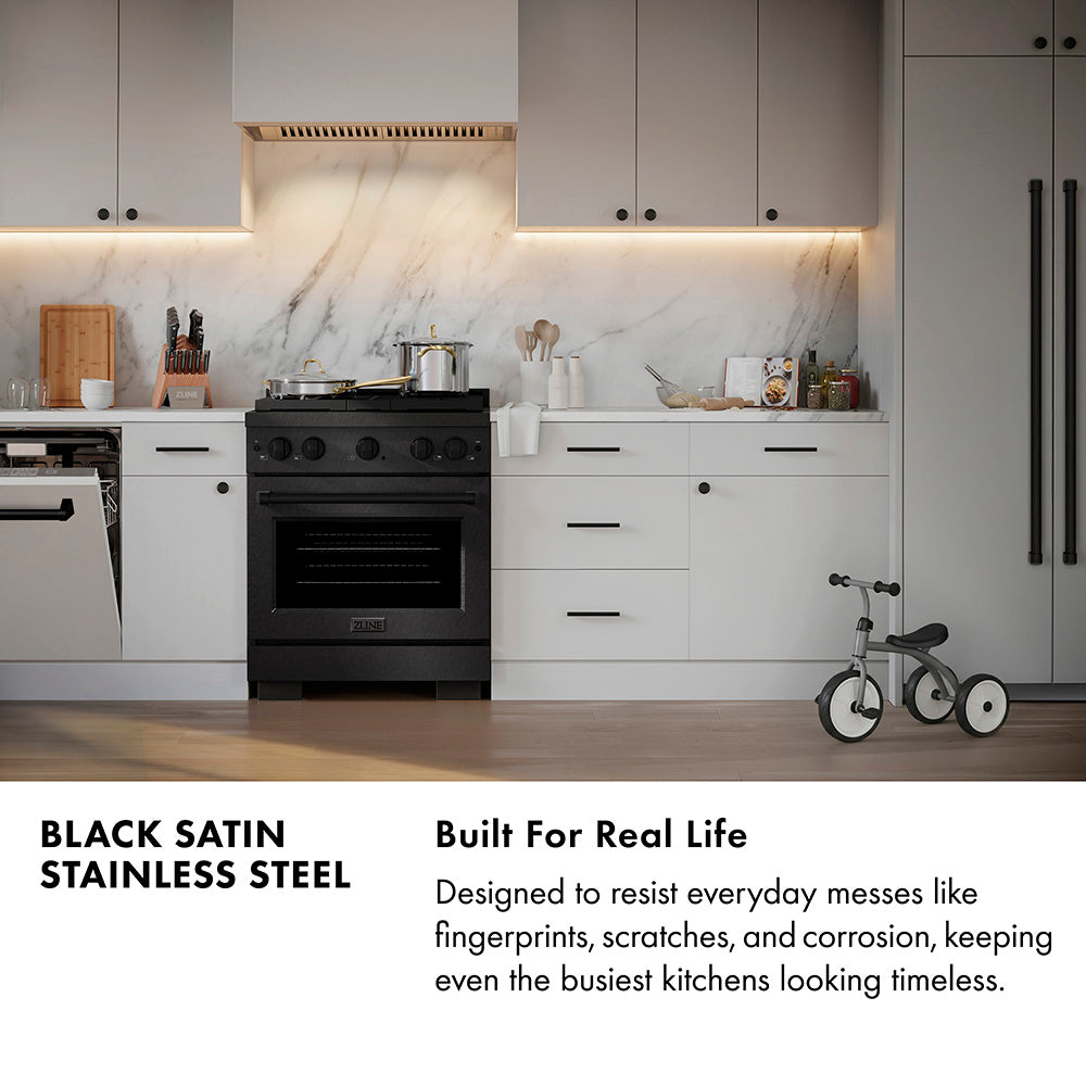 ZLINE 36 in. Dual Fuel Range 5.2 cu. ft. 6 Burner Gas Cooktop Convection Oven Black Satin Stainless Steel Champagne Bronze Accents (SDRBSZ-36-CB)