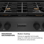 ZLINE 30" Paramount Gas Rangetop with 4 Brass Burners and Porcelain Cooktop in Black Satin Stainless Steel, SRTBS-BR-30
