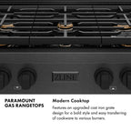 ZLINE 36" Paramount Gas Rangetop with 6 Brass Burners and Porcelain Cooktop in Black Satin Stainless Steel, SRTBS-BR-36