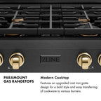 ZLINE Autograph 30" Paramount Gas Rangetop with 4 Burners and Porcelain Cooktop in Black Satin with Polished Gold Accents, SRTBSZ-30-G