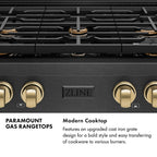 ZLINE Autograph 36" Paramount Gas Rangetop with 6 Burners and Porcelain Cooktop in Black Satin with Champagne Accents, SRTBSZ-36-CB