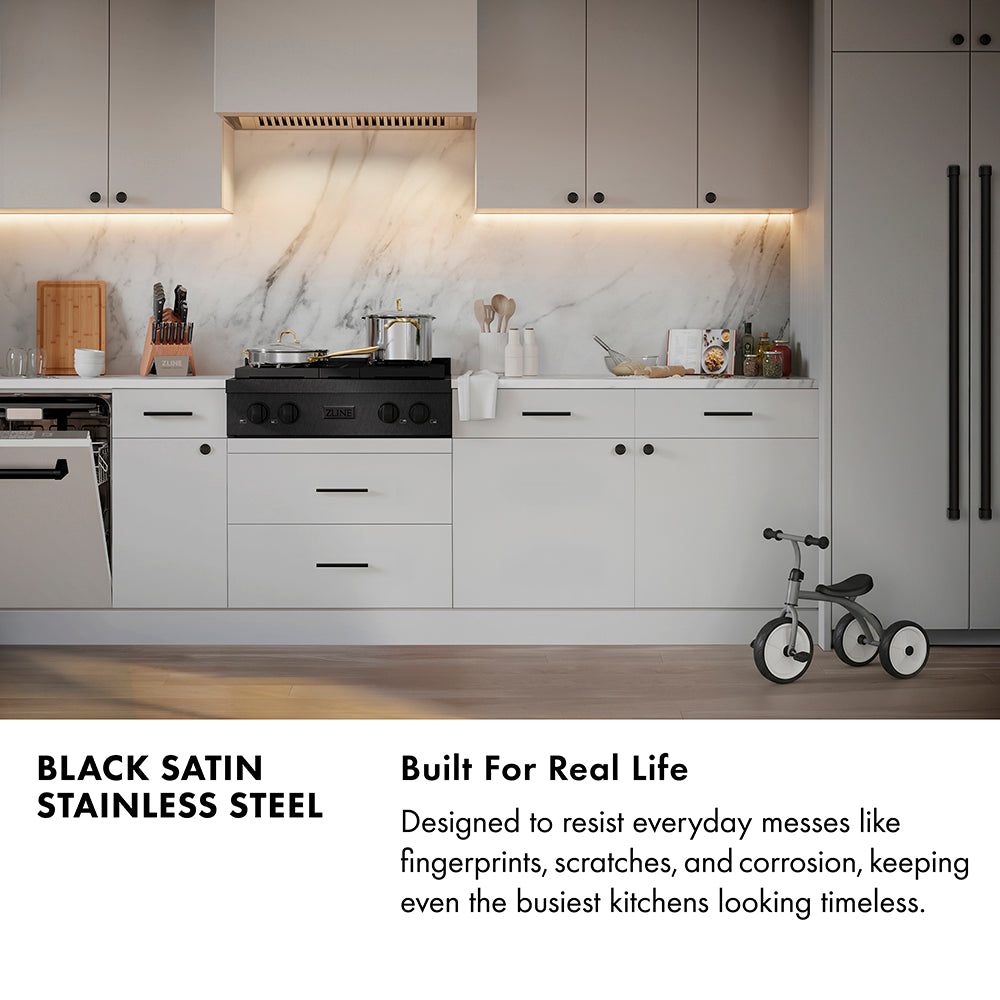 ZLINE Autograph 30" Paramount Gas Rangetop with 4 Burners and Porcelain Cooktop in Black Satin and Champagne Bronze Accents, SRTBSZ-30-CB