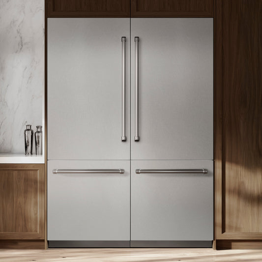 ZLINE 60 in. Built-In French Door Bottom Freezer Refrigerator 32.2 Cu. Ft. with Water Dispensers, Ice Makers, Satin Stainless Steel, Graphite Gray Interior (GRBIV-SN-60)