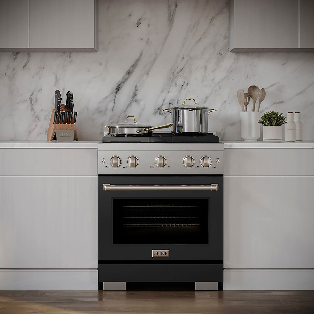 ZLINE 30 in. Dual Fuel Range 4.2 cu. ft. with 4 Burner DuoPro™ Cooktop, Electric Convection Oven & Black Matte Door (PSDR-BLM-30)