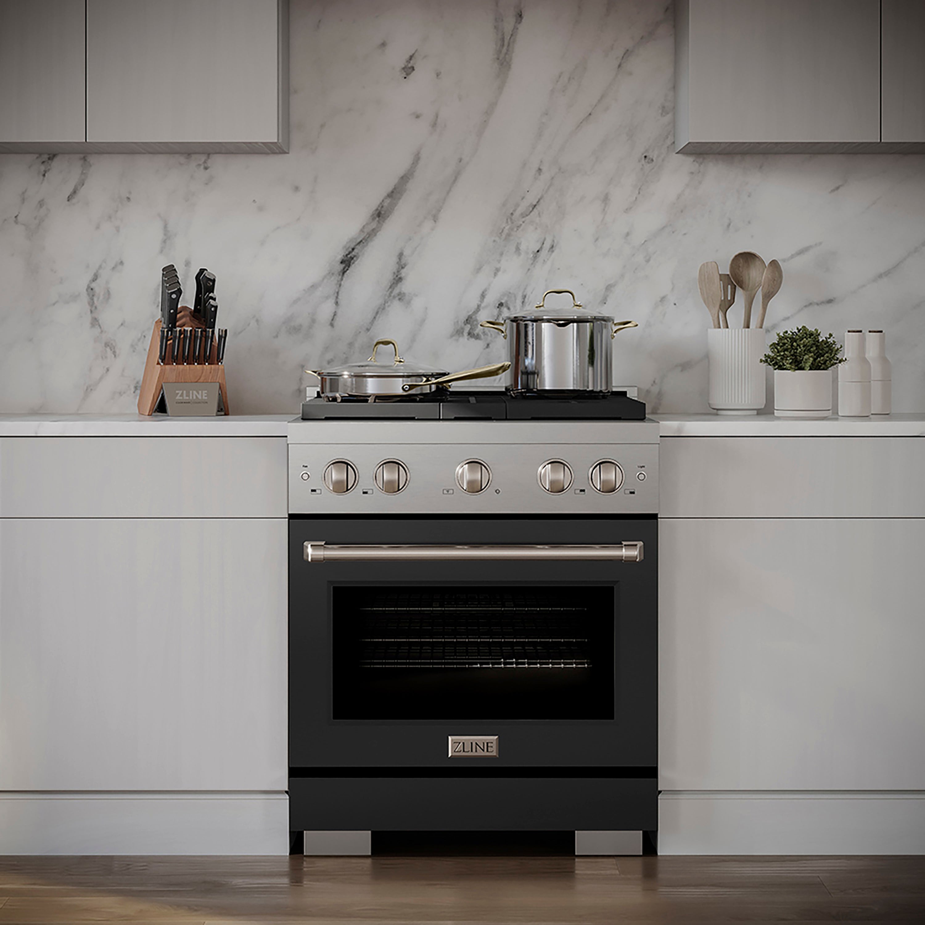 ZLINE 30 in. Dual Fuel Range 4.2 cu. ft. with 4 Burner DuoPro™ Cooktop, Electric Convection Oven & Black Matte Door (PSDR-BLM-30)