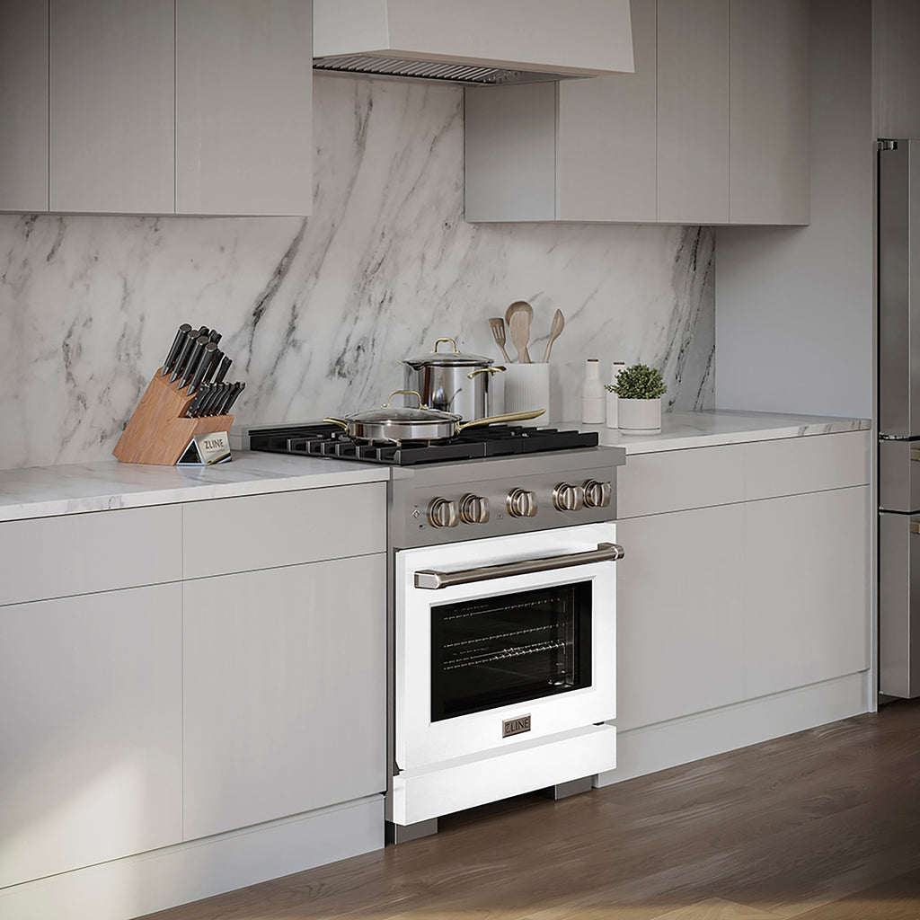 ZLINE 30 in. Gas Range 4.2 cu. ft. Convection Oven, 4 Burner DuoPro™ Cooktop, White Matte Door (PSGR-WM-30)