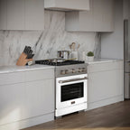 ZLINE 30 in. Gas Range 4.2 cu. ft. Convection Oven, 4 Burner DuoPro™ Cooktop, White Matte Door (PSGR-WM-30)