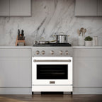 ZLINE 30 in. Dual Fuel Range – 4.2 cu. ft. Capacity – 4 Burner DuoPro™ Cooktop, Electric Convection Oven, White Matte Door (PSDR-WM-30)