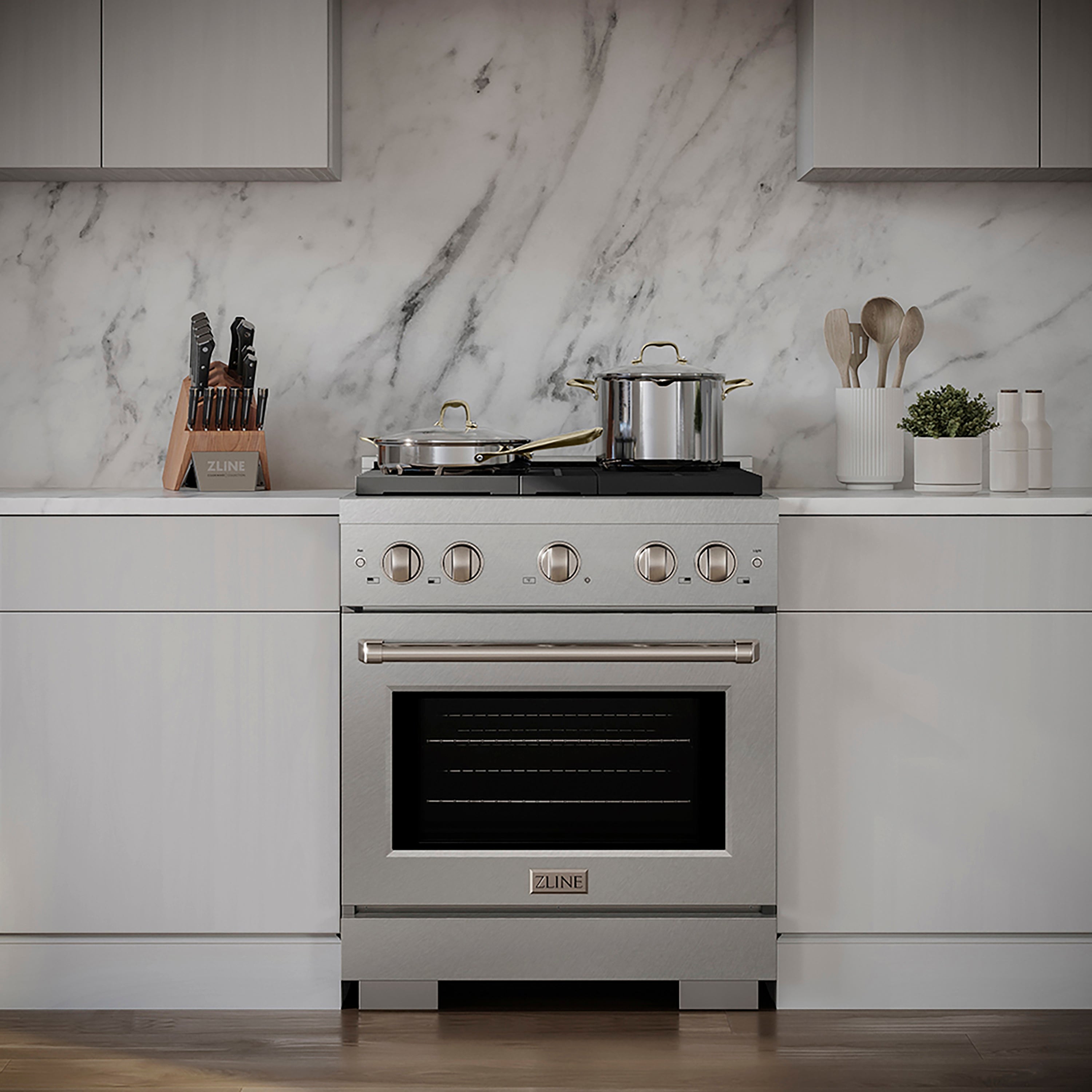 ZLINE 30 in. Gas Range 4.2 cu. ft. Convection Oven with 4 Burner DuoPro™ Cooktop – Satin Stainless Steel (PSGRS-30)