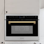 ZLINE Autograph 24" 1.6 cu ft. Built-in Convection Microwave Oven in Satin Stainless Steel with Polished Gold Accents, MWOZ-24-SS-G