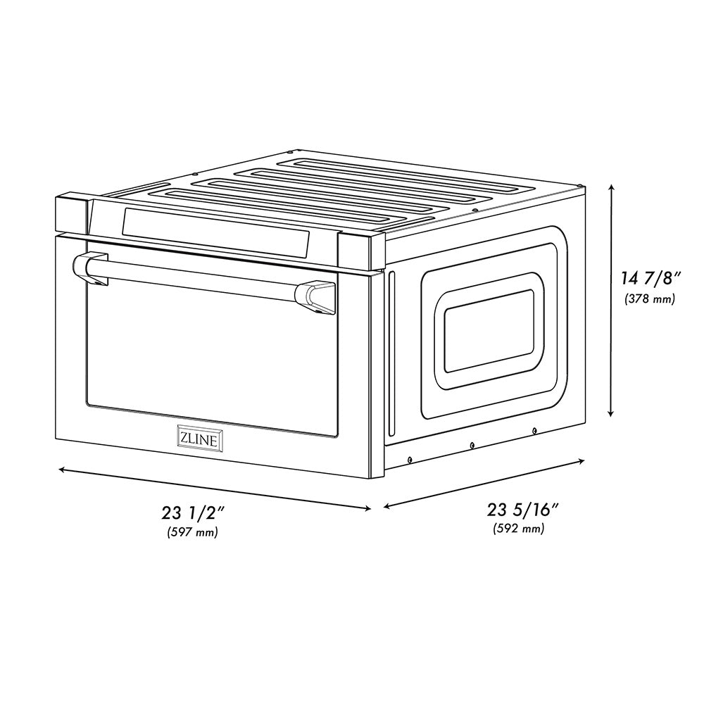 ZLINE Autograph 24" 1.2 cu. ft. Built-in Microwave Drawer in Black Stainless Steel and Polished Gold Helix Handle, MWDZ-1-BS-H-KG