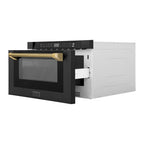 ZLINE Autograph 24" 1.2 cu. ft. Built-in Microwave Drawer in Black Stainless Steel and Polished Gold Helix Handle, MWDZ-1-BS-H-KG