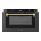 ZLINE Autograph 24" 1.2 cu. ft. Built-in Microwave Drawer in Black Stainless Steel and Champagne Bronze Helix Handle, MWDZ-1-BS-H-KCB
