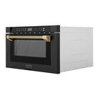 ZLINE Autograph 24" 1.2 cu. ft. Built-in Microwave Drawer in Black Stainless Steel and Champagne Bronze Helix Handle, MWDZ-1-BS-H-KCB