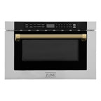 ZLINE Autograph 24" 1.2 cu. ft. Built-in Microwave Drawer in Stainless Steel and Polished Gold Helix Handle, MWDZ-1-H-KG