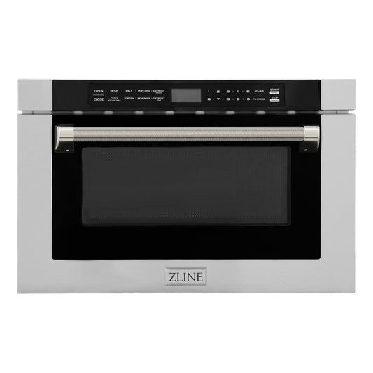 ZLINE Autograph 24" 1.2 cu. ft. Built-in Microwave Drawer in Stainless Steel and Polished Nickel Helix Handle, MWDZ-1-H-KPN