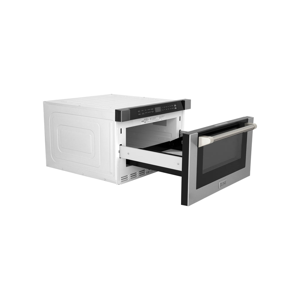 ZLINE Autograph 24" 1.2 cu. ft. Built-in Microwave Drawer in Stainless Steel and Polished Nickel Helix Handle, MWDZ-1-H-KPN