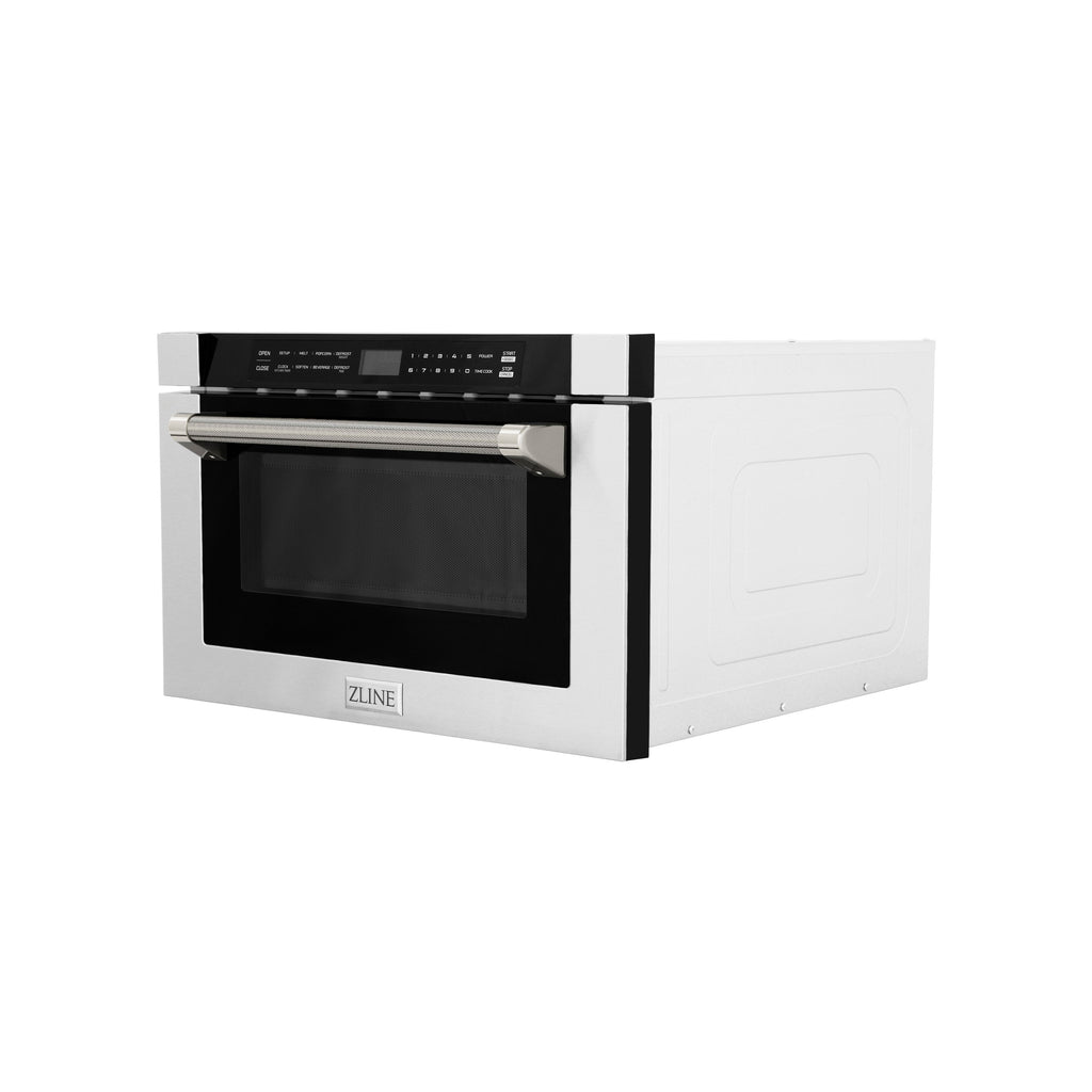 ZLINE Autograph 24" 1.2 cu. ft. Built-in Microwave Drawer in Stainless Steel and Polished Nickel Helix Handle, MWDZ-1-H-KPN