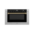 ZLINE Autograph 24" 1.2 cu. ft. Built-in Microwave Drawer with a Traditional Handle in Satin Stainless Steel and Champagne Bronze Accents, MWDZ-1-SS-H-CB