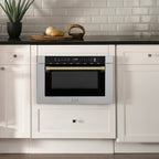 ZLINE Autograph 24" 1.2 cu. ft. Built-in Microwave Drawer with a Traditional Handle in Satin Stainless Steel and Champagne Bronze Accents, MWDZ-1-SS-H-CB