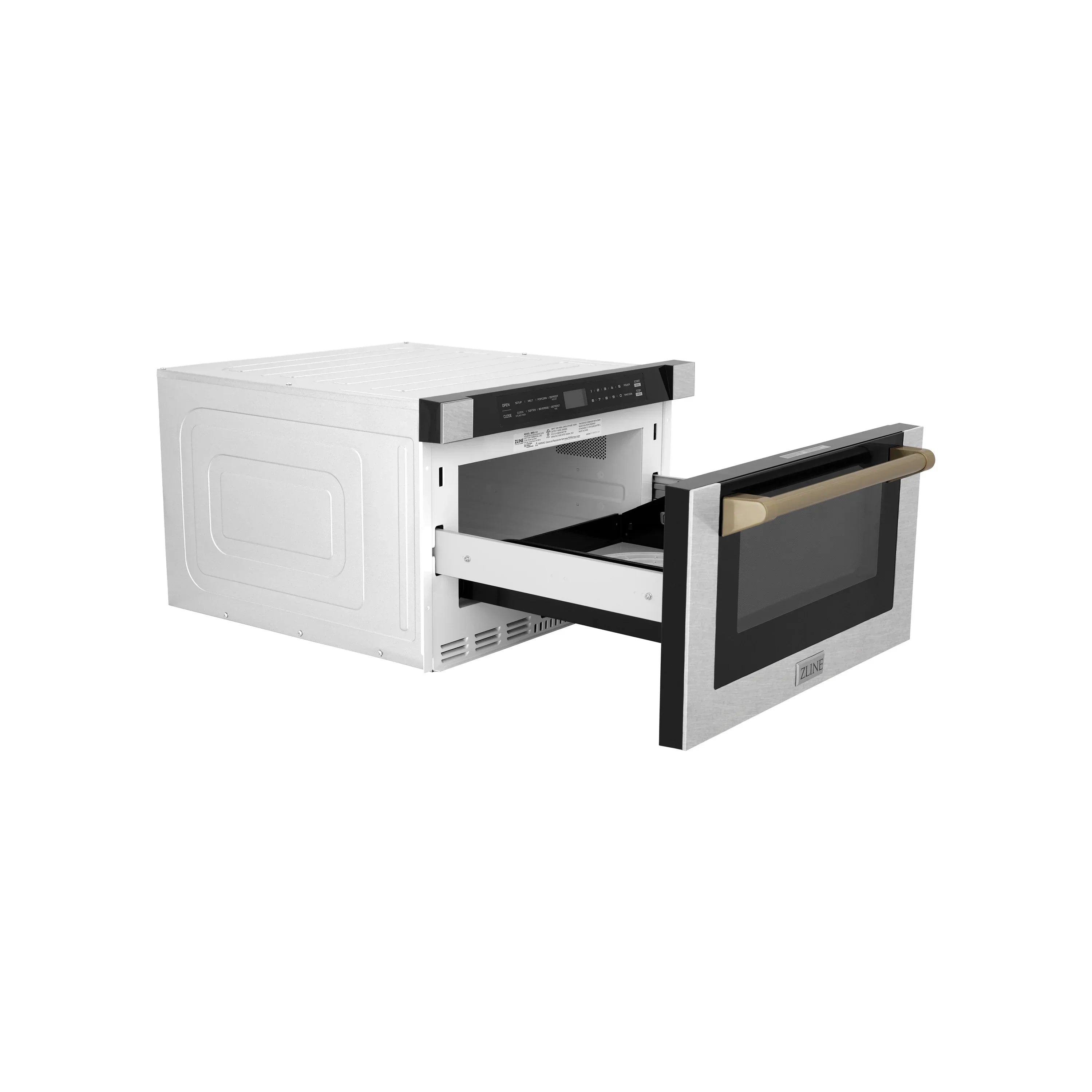 ZLINE Autograph 24" 1.2 cu. ft. Built-in Microwave Drawer with a Traditional Handle in Satin Stainless Steel and Champagne Bronze Accents, MWDZ-1-SS-H-CB