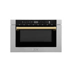 ZLINE Autograph 24" 1.2 cu. ft. Built-in Microwave Drawer with a Traditional Handle in Satin Stainless Steel and Polished Gold Accents, MWDZ-1-SS-H-G