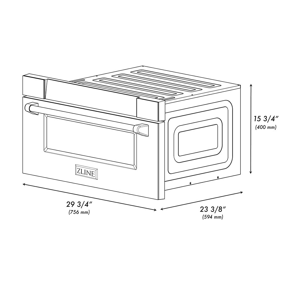 ZLINE Autograph 30" 1.2 cu. ft. Built-in Microwave Drawer in Black Stainless Steel and Champagne Bronze Helix Handle, MWDZ-30-BS-KCB