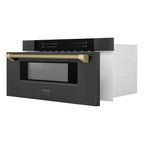 ZLINE Autograph 30" 1.2 cu. ft. Built-in Microwave Drawer in Black Stainless Steel and Champagne Bronze Helix Handle, MWDZ-30-BS-KCB