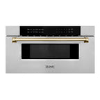 ZLINE Autograph Package - 48" Dual Fuel Range, Range Hood, Refrigerator, Microwave and Dishwasher in Stainless Steel with Gold Accents