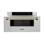ZLINE Autograph 30" 1.2 cu. ft. Built-In Microwave Drawer in Satin Stainless Steel with Champagne Bronze Accents, MWDZ-30-SS-CB