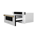 ZLINE Autograph 30" 1.2 cu. ft. Built-In Microwave Drawer in Satin Stainless Steel with Champagne Bronze Accents, MWDZ-30-SS-CB